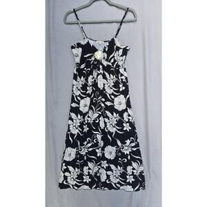 Zen-Knits Dress Womens Large Black White Floral V Neck Sundress Tropical Shell